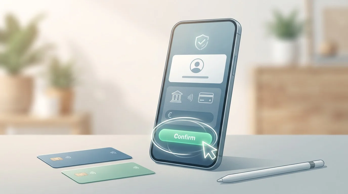 Illustratie van een smartphone met generieke eurobetaling en controlemarkeringen
